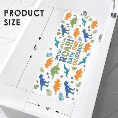 Dinosaur Jungle Animal Bathtub Shower Mat Tropical Whimsical Non-Slip Tub Extra Long Bath Floor 40X16 Inch Machine Washable for Bathroom Tub Bath Mat for Toddler and Baby - color: Cartoon Dinosaur