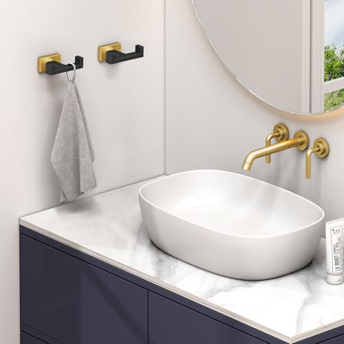 Angle Simple Double Towel Hook Black and Gold, Bathroom Robe Holder, 2 Pack | Stainless Steel Coat Hook, Hand Towel Holder Screw Wall Mount - color: Black & Gold, size: 2 Pack