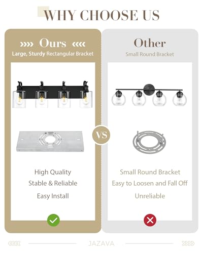 4-Light Black Bathroom Light Fixture Over Mirror, Modern Vanity Light, Clear Glass Wall Sconce, VL01BK-4 - color: Black & Clear Glass, size: 4 LIGHT
