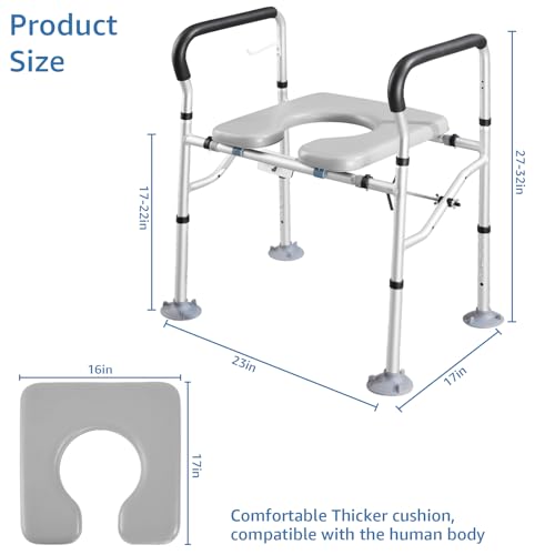 Raised Toilet Seat 400lbs,Height Adjustable | Toilet Seat Risers for Seniors,Handicap Elevated Toilet Seat with Handles & Padded Seat,Commode Chair for Elderly,Pregnant - color: Grey