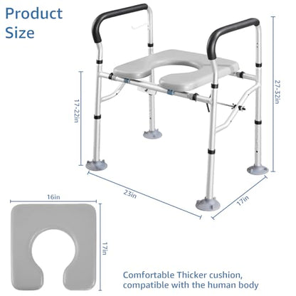 Raised Toilet Seat 400lbs,Height Adjustable | Toilet Seat Risers for Seniors,Handicap Elevated Toilet Seat with Handles & Padded Seat,Commode Chair for Elderly,Pregnant - color: Grey