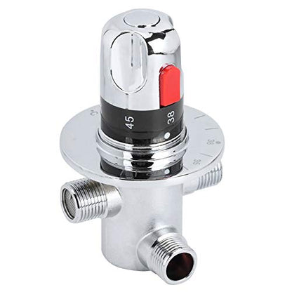 Brass Thermostatic Mixer Valve, Temperature Control Shower Valve, Wall Mounted Bath Mixer with Safety Button and Dual Filter Nets, for Home Water Heater and Shower System