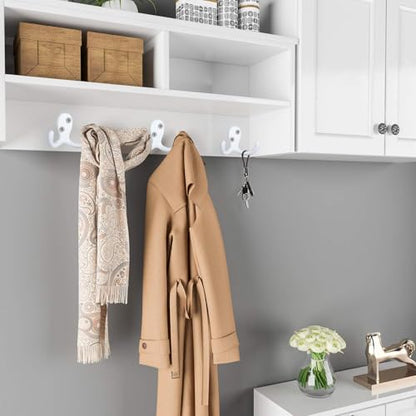 IBosins 28 Pack White Double Prong Coat Hooks Wall Mounted with 56 Screws | Heavy Duty Retro Double Utility Hooks for Coat, Scarf, Bag, Towel, Key, Cap, Cup, Hat - color: 28 Pcs White