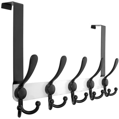 Over Door Hook 2.0 - Upgraded Version - Simple-Assembly, Strong, Heavy-Duty Stainless Steel 5-Tri-Hook Over The Door Hanger Rack, SimpleStrong Series, White & Black - color: White & Black
