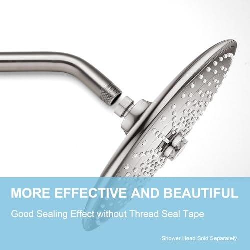OFFO Shower Arm with Flange, 10 in Brushed Nickel Wall Mount Replacement Angle Shower Head Arm Wall-Mounted For Fixed Shower Head & Handheld Showerhead - color: Brushed Nickel, style: 10 in