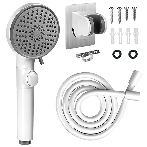 RV Shower Head with Hose, High Pressure 5 Mode Shower head Replacement, Showerheads for RV/Campers, Travel Trailer, Motorhome for Water Saving, Shower Head Holder and Hose, On Off Switch, White - color: Premium White