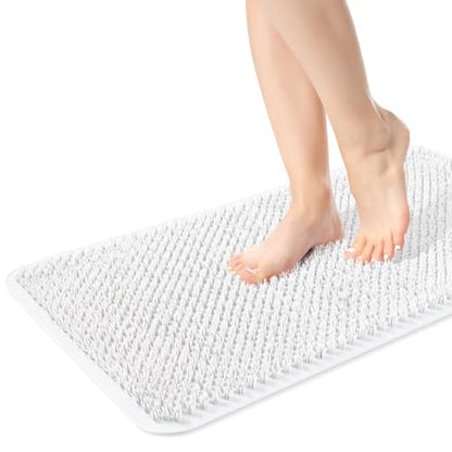 Yolife Shower Foot Scrubber Mat, Anti-Slip Bath Mat with Scrub Bristles, Soft Shower Foot Massager with Strong Suction Cups for Soothe Achy Feet (White, 27.5" x 15.7") - color: White, size: 27.5" x 15.7" (Rectangular)