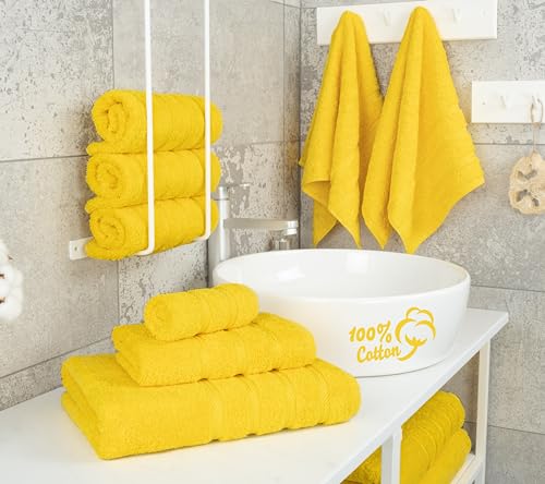 American Soft Linen 100% Cotton Luxury Turkish Towels, 6 Piece Towel Set | Soft Absorbent Quick Dry OEKO Tex Standard 100 Certificated Durable Machine Washable Premium Hotel Quality - color: Lemon Yellow