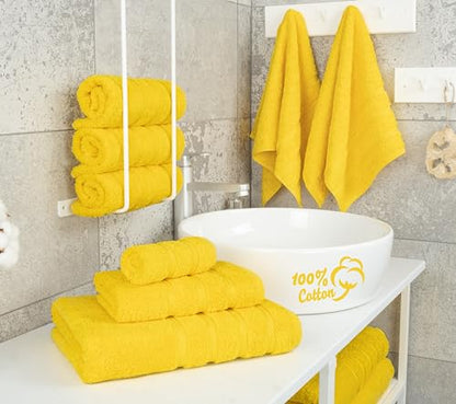 American Soft Linen 100% Cotton Luxury Turkish Towels, 6 Piece Towel Set | Soft Absorbent Quick Dry OEKO Tex Standard 100 Certificated Durable Machine Washable Premium Hotel Quality - color: Lemon Yellow