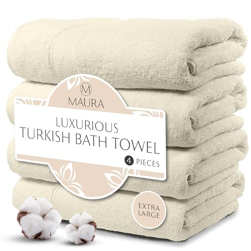 MAURA Ivory Extra Large Turkish Cotton Luxury Bath Towels Set of 4. Ultra-Soft, Thick & Plush Towels for Bathroom - Cream - color: Cream, size: Bath Towel (4-Pack)