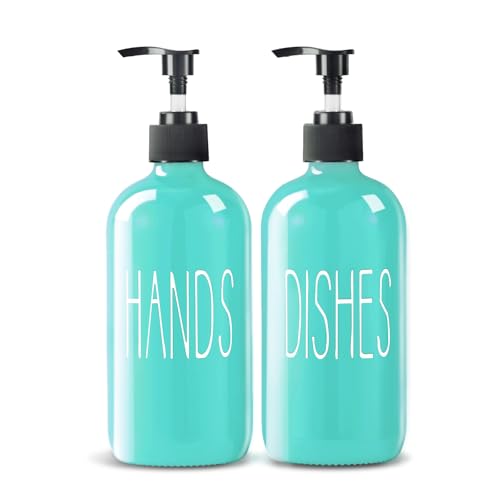 COHOSEGE Glass Soap Dispenser Set 2 Pack,16 Oz Dish Soap Dispenser for Kitchen Sink,Teal Kitchen Accessories and Kitchen Decor,Turquoise Decorations and Kitchen Utensils for Kitchen - color: Turquoise