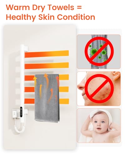 Heated Towel Racks for Bathroom, Wall Mounted Towel Warmer Swivel with Timer & Temp Control, Digital Touch Panel, 110V IPX5 Hardwired & Plug-in