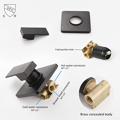 Matte Black Shower Faucet Set, Bathroom Rainfall Shower System with Stainless Steel Metal Showerhead, Single Function Shower Trim Kit with Rough-in Valve - color: Black, size: 8 Inch (Wall Mount)