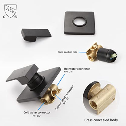 Matte Black Shower Faucet Set, Bathroom Rainfall Shower System with Stainless Steel Metal Showerhead, Single Function Shower Trim Kit with Rough-in Valve - color: Black, size: 8 Inch (Wall Mount)