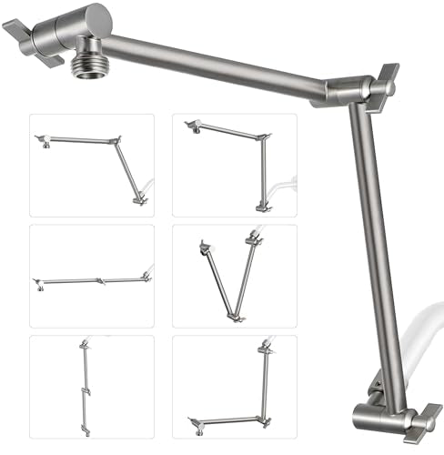 G-Promise 18 Inch Solid Brass Shower Head Extension Arm (Brushed Nickel) | Rise or Lower Shower Head, All Metal, Height & Angle Adjustable Extender, Firmly Secure Shower Head, Easy to Install - color: Brushed Nickel