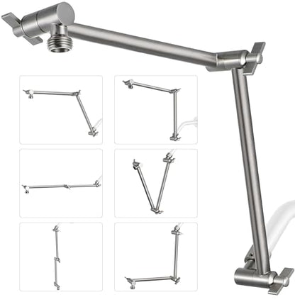 G-Promise 18 Inch Solid Brass Shower Head Extension Arm (Brushed Nickel) | Rise or Lower Shower Head, All Metal, Height & Angle Adjustable Extender, Firmly Secure Shower Head, Easy to Install - color: Brushed Nickel