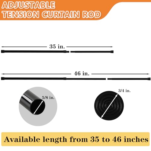 KXLife 2 Pcs Tension Curtain Rod 35 to 46 Inches, 5/8" Diameter Spring Curtain Rods, Black, Adjustable Expandable Pressure Window Tension Rod No Drill - color: Black-2 Pack, size: 35-46Inch