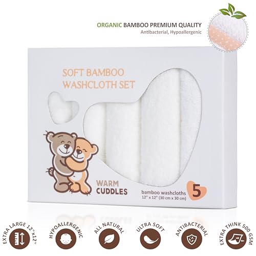 Soft Baby Washcloths Set - Absorbent Natural Baby Wash Cloth for Delicate Skin - 12"x12" Large Baby Bath Washcloths - Newborn Bath Face Towel (White) - color: White