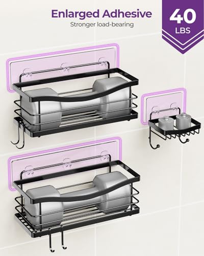 ODesign 3 Pack Adhesive Shower Caddy,Stainless Steel Shower Shelves,Black | No Drilling Shower Shelves Rack,Rustproof Shower Organizer with Soap Holder,Shelves for Bathroom Storage & Home Decor