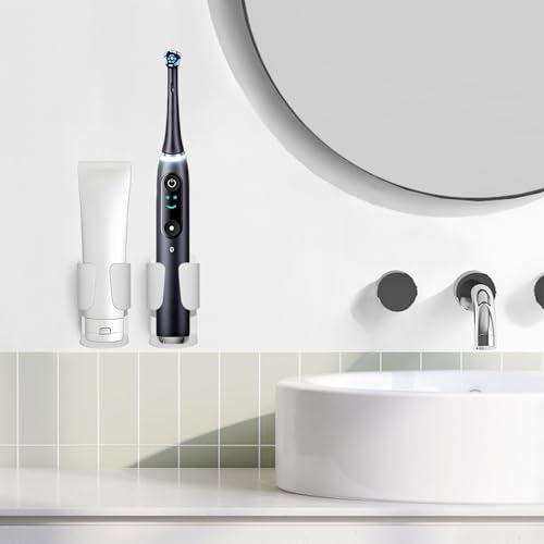 Electric Toothbrush Holder Wall Mount, 304 Stainless Steel Self-Adhesive Bathroom Organizer for Electric Toothbrush, Toothpaste & Face Wash-Space Saving, Waterproof, Holds Up to 10lbs (White 2 Pack) - color: White 2 Pack