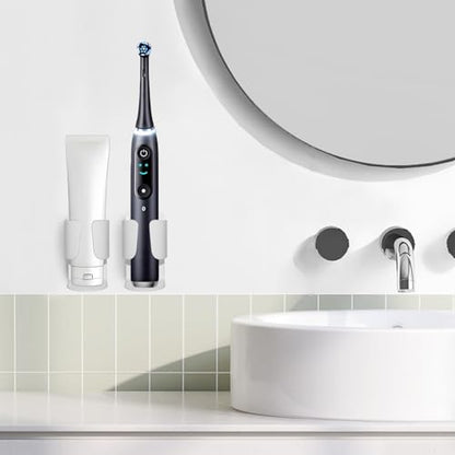 Electric Toothbrush Holder Wall Mount, 304 Stainless Steel Self-Adhesive Bathroom Organizer for Electric Toothbrush, Toothpaste & Face Wash-Space Saving, Waterproof, Holds Up to 10lbs (White 2 Pack) - color: White 2 Pack