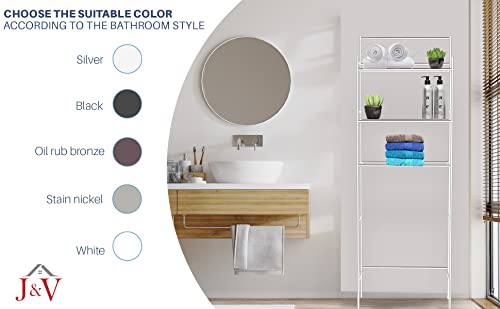 J&V TEXTILES 3-Shelf Bathroom Organizer Over The Toilet, Bathroom Spacesaver (White)* - color: White