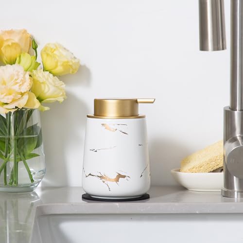 Enra Hand Foaming Gold Soap Dispenser,12 oz Ceramic Foam Soap Dispenser for Bathroom Countertop Kitchen Dispenser for Dish Soap with Easy-to-Press (Gold Foam Type2)