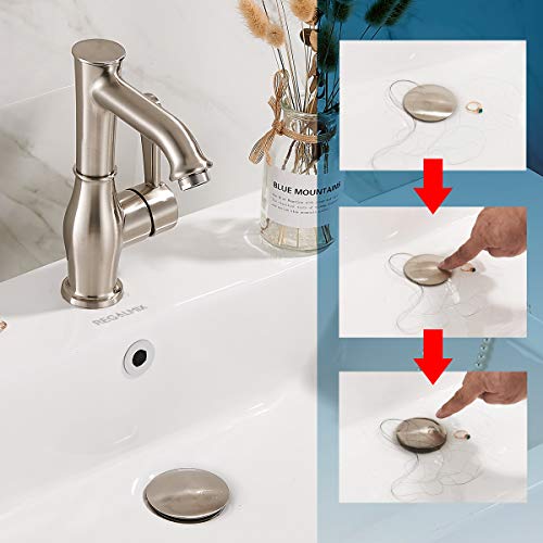 Vessel Sink Drain for Bathroom, Pop-up Drain With Detachable Basket Stopper, Anti-Explosion And Anti-Clogging Drain Strainer, Sink Drain Assembly With Overflow Brushed Nickel, REGALMIX RWF083J - color: Brushed Nickel, size: With Overflow
