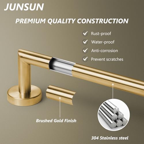 Bathroom Towel Bar 24 Inch Towel Rack Wall Mount Bath Towel Holder Modern Towel Rod Gold Bath Towel Hanger Stainless Steel Brushed Brass Bathroom Accessories Towel Rail Single Towel Bars Brushed Gold - color: Brushed Gold, size: 24 Inch