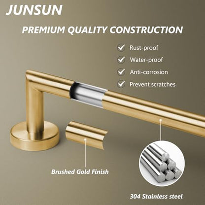 Bathroom Towel Bar 24 Inch Towel Rack Wall Mount Bath Towel Holder Modern Towel Rod Gold Bath Towel Hanger Stainless Steel Brushed Brass Bathroom Accessories Towel Rail Single Towel Bars Brushed Gold - color: Brushed Gold, size: 24 Inch