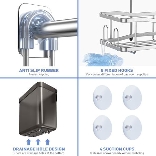 Hanging Shower Caddy Over Shower Head - No Drill Rustproof Shower Rack | Includes Soap Holder and Hooks for Shampoo, Conditioner, and Bathroom Essentials with Stable Storage in Any Shower Space - color: Chrome