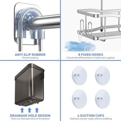 Hanging Shower Caddy Over Shower Head - No Drill Rustproof Shower Rack | Includes Soap Holder and Hooks for Shampoo, Conditioner, and Bathroom Essentials with Stable Storage in Any Shower Space - color: Chrome