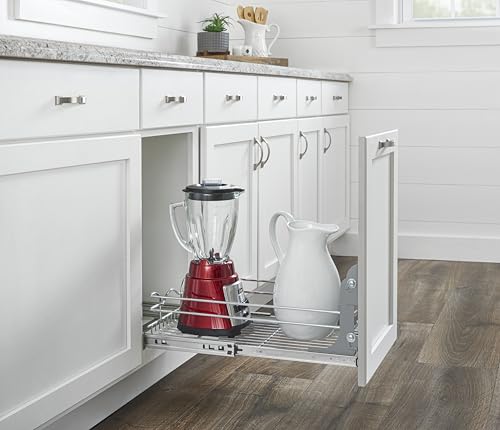 Rev-A-Shelf Steel Wire Pullout Drawer Organizer Shelf for Kitchen Cabinets, Slide Out Storage Basket, Min Opening Width of 11.5" W, 12" x 22", 5WB1-1222CR-1 - size: 12" W x 22"D, style: Single Tier