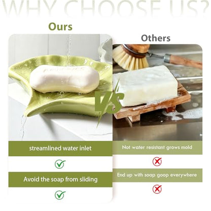 Ceramic Soap Holder, Seashell Self-Draining Soap Tray for Sink, Bathroom, Shower, Small Elegant Glazed Soap Dish, Easy to Clean (Green) - color: Green