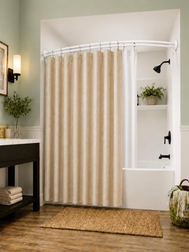 Double Curved Aluminum Shower Rod, White - color: White