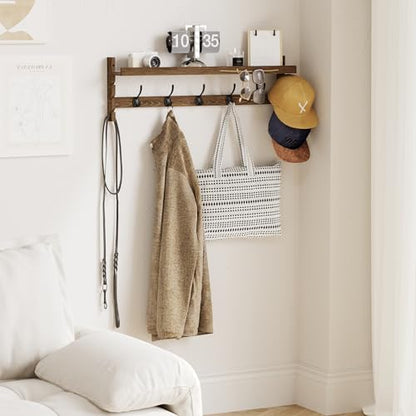 AMBIRD Wall Hooks with Shelf 28.9inch Entryway Wall Hanging Shelf, Wood Coat Hooks, Coat Rack Wall Mount Rack with 5 Dual Hooks, Glasses Organizer and Hat Organizer - style: 5 Hooks