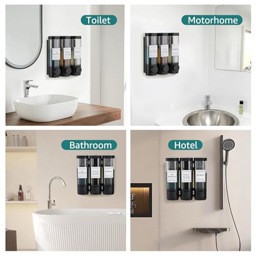 Wall-Mounted Shower Soap Dispenser 3 Chamber, No Drill Shower Dispenser | Shampoo and Conditioner Dispenser for Bathroom Hotel Large Capacity,Black - color: 3black
