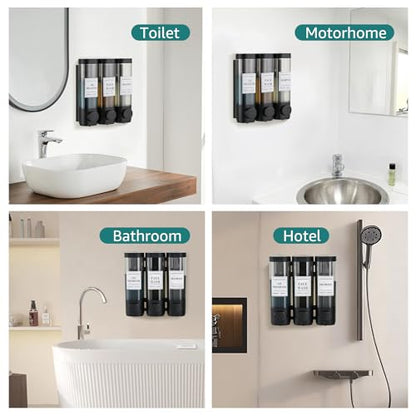 Wall-Mounted Shower Soap Dispenser 3 Chamber, No Drill Shower Dispenser | Shampoo and Conditioner Dispenser for Bathroom Hotel Large Capacity,Black - color: 3black