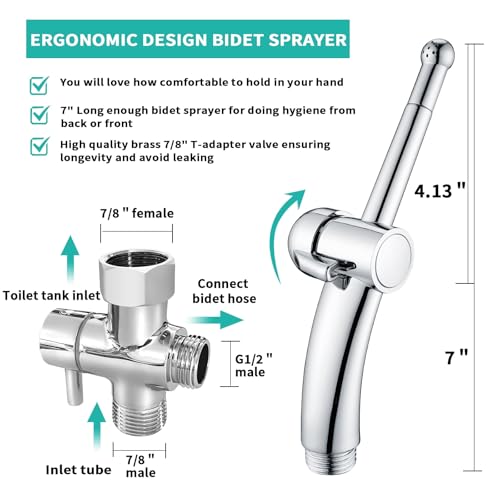 BARROCK Bidet Sprayer for Existing Toilet, Advanced Handheld Ergonomic Jet Spray Set with Precision Water Pressure Control for Muslim Shower/Feminine Hygiene/Pet Cleaning, Chrome - color: Chrome