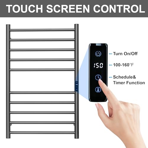 Electric Towel Rack with Voice Control for Alexa & Google Home,TUYA-Wall-Mounted Bathroom Heating Towel Warmer,Stainless Steel Material,31.5x20.08x4.41in,Plug-in,Gunmetal Grey,10 Bars - color: Gungrey With Wifi, size: 10 Bar