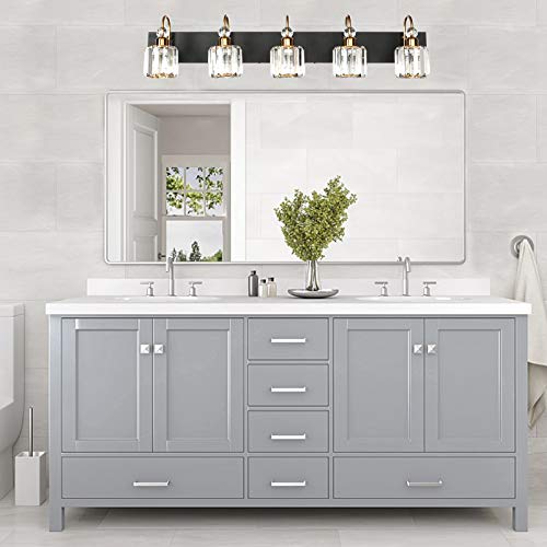 Ralbay Modern LED Bathroom Vanity Lights 5-Lights Crystal Vanity Lights Over Mirror Modern Black Bathroom Vanity Lighting Fixtures - color: Round-Black+Gold, size: 5-light