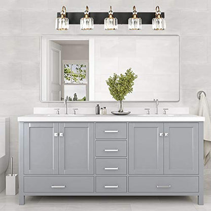 Ralbay Modern LED Bathroom Vanity Lights 5-Lights Crystal Vanity Lights Over Mirror Modern Black Bathroom Vanity Lighting Fixtures - color: Round-Black+Gold, size: 5-light