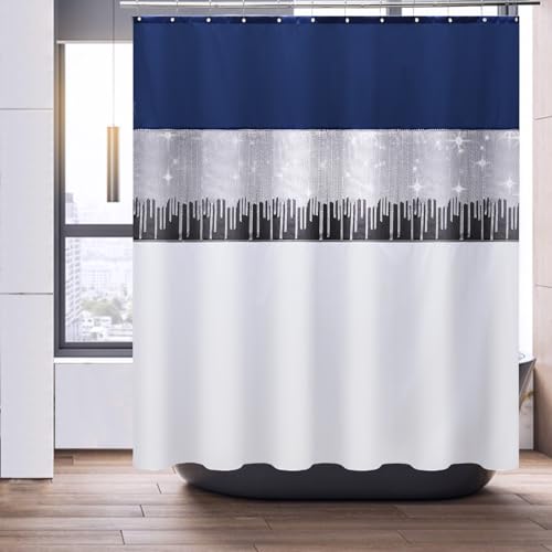 24PCS Bathroom Sets with Shower Curtain and Rugs, Navy Blue Bathroom Accessories Set Navy Blue Shower Curtain Set Bathroom Accessories with Bathroom Trash Can - size: Bath Set+Shower Curtain+Bath Rugs, style: Navy Blue