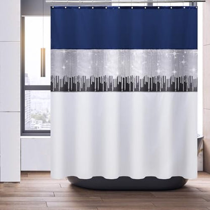 24PCS Bathroom Sets with Shower Curtain and Rugs, Navy Blue Bathroom Accessories Set Navy Blue Shower Curtain Set Bathroom Accessories with Bathroom Trash Can - size: Bath Set+Shower Curtain+Bath Rugs, style: Navy Blue