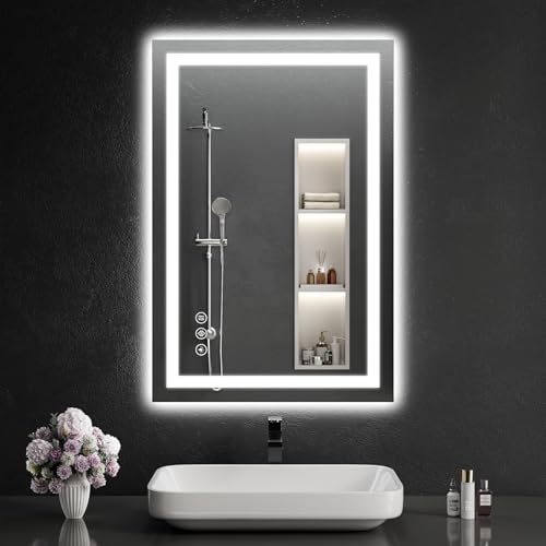 24"x36" LED Bathroom Mirror with Lights, Dimmable, Anti-Fog, Lighted Bathroom Vanity Mirror for Wall, Backlit + Front Lit, Memory Function, Shatter-Proof, Tempered Glass - size: 36"L x 24"W