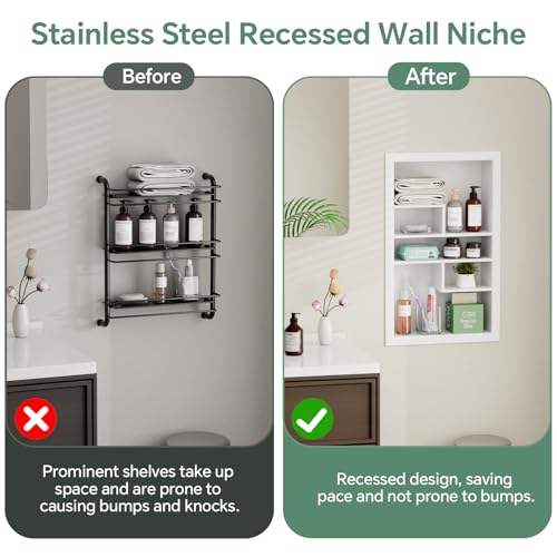 Stainless Steel Recessed Medicine Cabinet 14 * 24, Rust-proof Metal Wall Niche, In Wall Shower Niche Shelf Insert Replacement, Recessed Medicine Cabinets for Drywall, with 5 Compartments, White - color: White, size: 24''H * 14''W (5 Compartments)