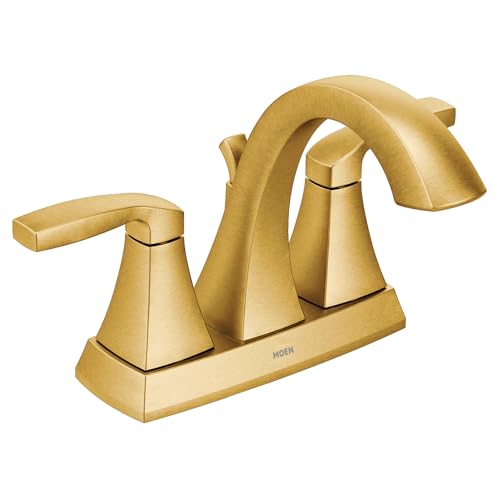 Moen Voss Brushed Gold Transitional Two-Handle High Arc Centerset Bathroom Faucet for 4-Inch 3-Hole Setup, 6901BG - color: Brushed Gold, size: 4 Inch