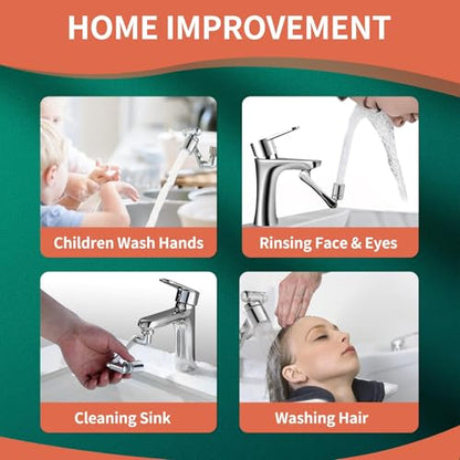 Patented CECEFIN Swivel Faucet Extender Sink Aerator NSF/ANSI 372 Standard | Bathroom/Kitchen Tap Extension Lead-free, 1440° Rotatable 2-Mode Water Splash Spray Attachment, Multifunctional Robotic Arm - color: A- Swivel Faucet Aerator