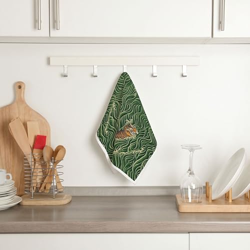 Funny Bathroom Hand Towel, Tiger Swimming Decorative Towels for Bathroom, Soft Microfiber Waffle Weave Housewarming Gift 16x24 Inches (015)
