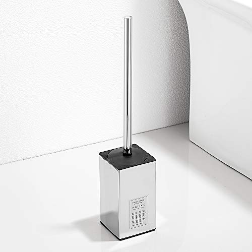 Freestanding Toilet Brush Holder for bathrooms 304 Stainless Steel Toilet Brush Stand Square Storage and Organization Rust Resistant 17-inch high Polished Chrome Finished - color: 17-inch High Square Polished Chrome